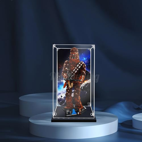 DK DISPLAYKING Acryl-Vitrine für Chewbacca 75371, 3 mm Dicke, staubfrei und kristallklar, Vitrine mit Schraube (Model-Set ist Nicht im Lieferumfang enthalten) (mit Hintergrund)