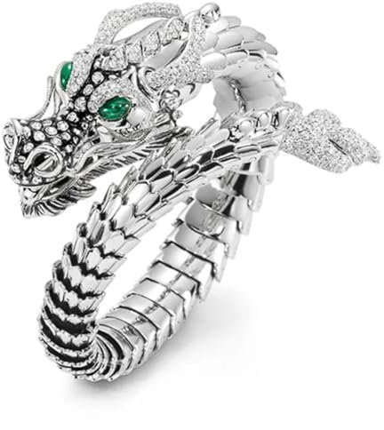 BISONBLUE Ringe Damen Damenschmuckring Rings Herren Geschenk Offener Ring für Männer, grüne Augen, Drache, Hyperbole-Ringe, Punk-Stil, für Männer, größenverstellbar