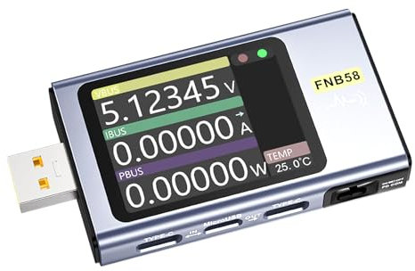 FNB58 USB Tester, 4-28V USB Voltage Meter PD Trigger Digital Voltmeter Current Tester USB Type-C Fast Charging Protocol Capacity Tester Power Detection Max 7A Ammeter Tool Voltmeter (With BT)