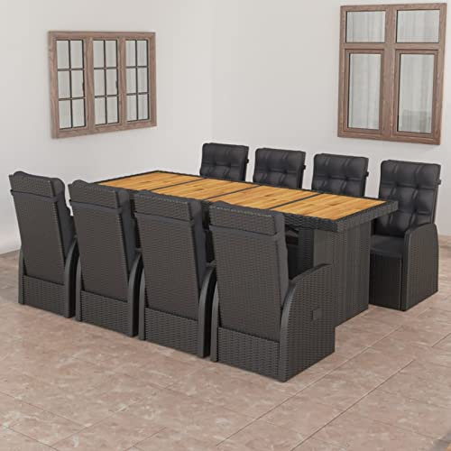NITCA Rattan Essgruppe 8 Personen Gartenmöbel Essgruppe Garten Sitzgruppe Schwarz und Braun Rattan Gartenmöbel Set Sitzgarnitur mit Auflagen für Garten Gartengarnitur Terrassenmöbel Balkongarnitur