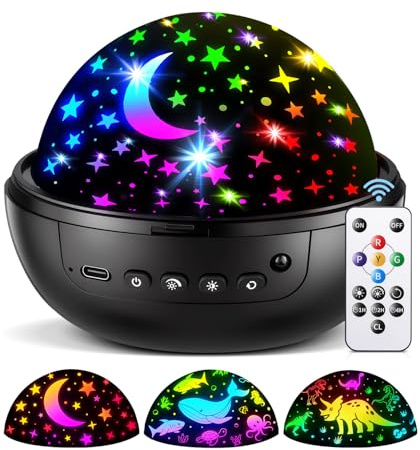 COOLNIGHT Night Light for Kids,93 Lighting+3 Films Kids Night Light Projector,Remote+Dimmable Star Projector,360° Ceiling Stars Glow in The Dark Stars,Christmas Gifts for 4 Year Old Boy Birthday Gift