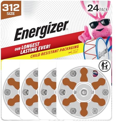 Energizer Lot de 24 Piles pour appareils auditifs Taille 312 Marron