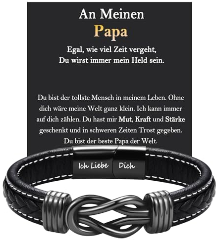 FAOMZQ Papa Geschenk, Lederarmband mit Gravur für Vater, Ich Liebe Dich Armband Geschenke zum Vatertag Geburtstag Weihnachten