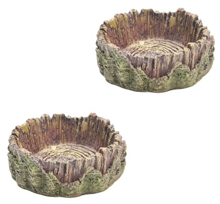 HugeDE 2 Pcs Resin Reptile Water Dishes - Large Reptile Bathing & Feeding Platform for Lizard, Bearded Dragon & Fish Tank Decor