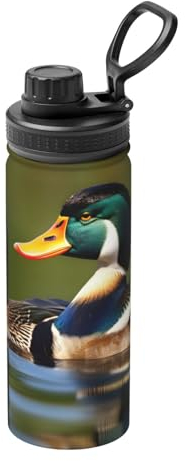 HJLUUFT Two Mallard Ducks Gourde de sport isotherme en acier inoxydable, 530 ml, parfaite pour les sports de plein air, conçue pour une utilisation confortable d'une seule main