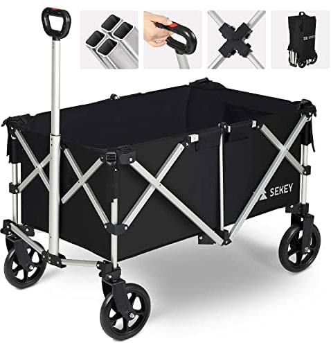 Sekey Aluminium Bollerwagen Faltbar XXL 165L, Faltbarer Bollerwagen Leichtgewicht, Klappbarer Bollerwagen Handwagen Faltwagen Belastbarkeit 100KG, XXL Alu-4022, Schwarz
