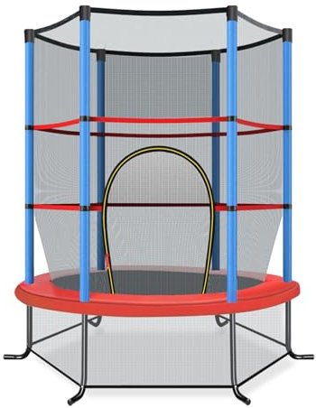 LIFEZEAL Trampolino Elastico per Bambini, per Interno, Esterno, Giardino, con Rete di Sicurezza, Tappeto Protettivo, Telaio in Acciaio, Salta, Jump, Regalo, Max 135kg (blu, Ø165x191cm)