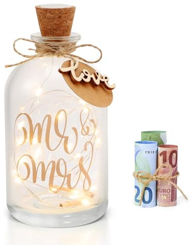 LED Light Up Bottle for Wedding Money Gift Decorative Bottle Lighted with Cork Stopper Wedding Funds Piggy Bank Light Up Bottle Wedding Gifts for Newlyweds