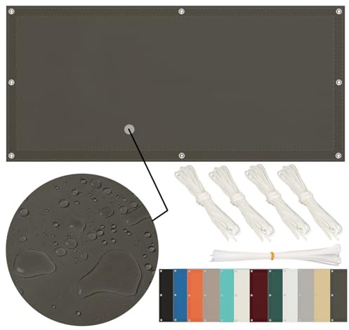 Sonnensegel Rechteckig 2x4m Wasserdicht mit Ösen für Balkon und Terrasse - Segeltuch Ohne Bohren, UV Schutz Sonnenschutz für Garten, Dunkelgrau