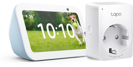 Echo Show 5 (3. Gen.) | Graublau + TP-Link Tapo P110MA WLAN-Steckdose mit Energieverbrauchskontrolle, Funktionert mit Alexa - Smart Home-Einsteigerpaket