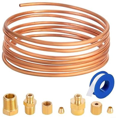 Eawfgtuw 72 Inch Oil Pressure Gauge Tubing Kit,Set Of Copper Tube With1/4'' X1/8''NPT,Brass Oil Pressure Gauge Tubing Kit Suitable For Cars, Trucks, Tractors