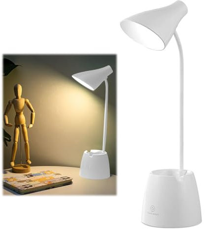 KBIBCK Lampada da Scrivania LED, Luce Lettura Libro Senza Fili, Touch Control 3 Colori, 3 modalità di illuminazione LED Protezione Degli Occhi per Lettori di Notte,Bambino,Studio (Bianco)