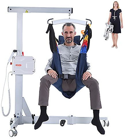 Sollevatore elettrico per pazienti per uso domestico – Sollevatore portatile pieghevole per trasferimento tra letto, divano, sedia a rotelle, vasca da bagno, auto – ideale per anziani/disabili.