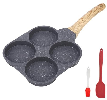 Rice Stone Coated Non Stick Egg Pan, with Heat-Resistant Handle, 4 Hole Egg Frying Pan Egg for Gas Stove and Induction Hob