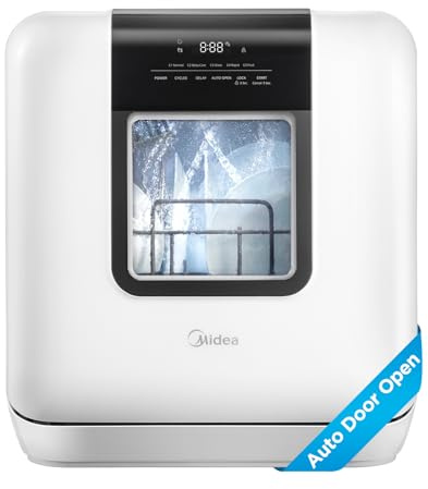 Midea Lave-vaisselle portable avec réservoir d'eau intégré de 6 l (1,59 g) 5+2 programmes, ouverture automatique de porte, système de séchage double, économie d'énergie et élimination des odeurs, pour