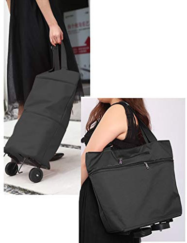 Handkarren, zusammenklappbarer Einkaufswagen, Supermarkt-Einkaufstasche, Telestug-Tasche, Lebensmittel-Einkaufswagen, Einkaufswagen(Black)
