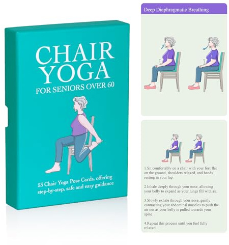Chair Yoga Cards for Seniors Over 60, 53 Chair Yoga Pose with Step-by-Step Guides, Large Print Exercise Cards for Elderly, Gifts for Grandparents,Grandpa,Grandma,Get Well Gifts