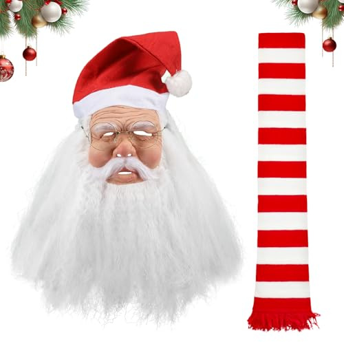Yearsahrk Weihnachtsmann Maske mit Bart Realistische Maske für Alte Männer Santa Claus Masken Weihnachts Karneval Halloween Kostüme