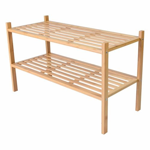 Nexos Trading Schuhregal aus Bambus, 2 Böden, Schuhablage, stapelbar, Natur, 68x29x40cm, umweltfreundlich