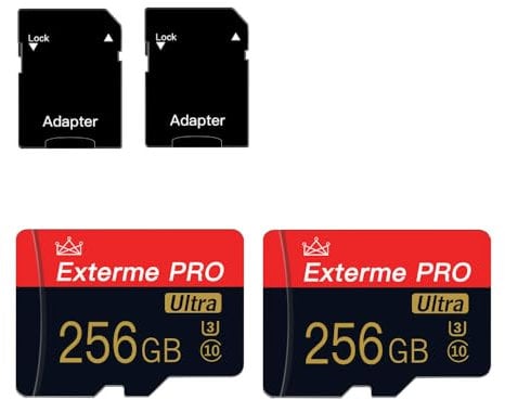 Lot de 2 cartes micro SD 256 Go classe 10 avec adaptateur SD haute vitesse pour tablette, appareil photo, drone