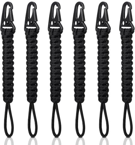 Yoojahow 6 Pcs Paracord Keychain Paracord Lanyard Paracord Strap for Keys Backpack Hunting Camping Fishing Outdoor Survival Activities, Black