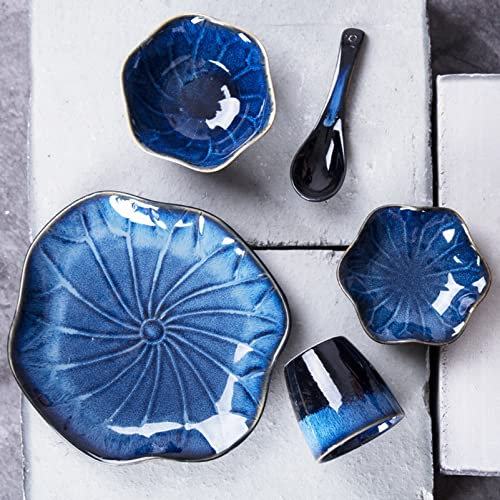 MYUYEE 60-teiliges Japanisches Porzellan-Geschirrset Essgeschirrset mit Tasse Teller Löffel und Schüsselset japanische Geschenke Keramik-Geschirrset Service，