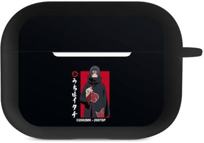 Hülle mit Karabiner kompatibel mit Apple AirPods Pro 2. Generation Case schwarz Schutzhülle mit Schlüsselanhänger Naruto Shippuden Itachi Uchiha Offizielles Lizenzprodukt