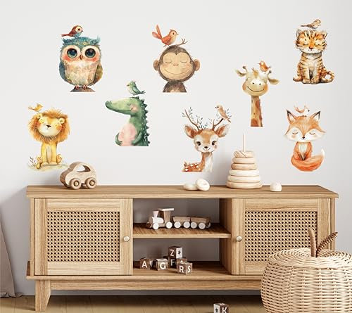 wolga-kreativ Wandtattoo für das Kinderzimmer, Wandsticker selbstklebend – 16 Safari- & Afrika-Tiere für ein wildes Abenteuer