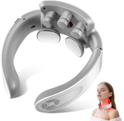 Nackenmassagegerät, Intelligentes Nackenmassagegerät mit 42°C Wärmetherapie, 3 Modi 15 Intensitätsstufen Kabellos Sprachübertragung Massagegerät für Zuhause Büro Reise, Geschenke für Mama Papa