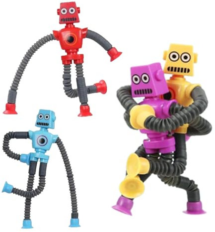 4 PCS Robot de Juguete telescópico con Ventosa, Robot Telescópico con Ventosa, Divertido Ventosa Telescópica Juguete, para Descompresión para Niños y Adultos (Rojo, Amarillo, Azul, Morado)
