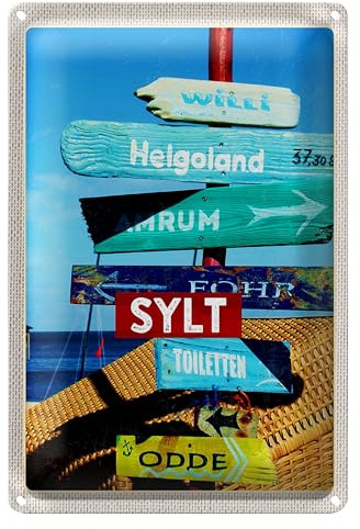 Dekoratives Blechschild | Wegweiser | Sylt, Helgoland, Amrum | 20 cm x 30 cm