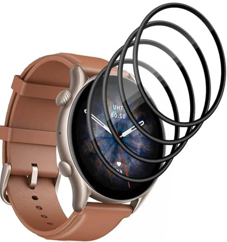 Jaavkkma 4 Piezas Protector Pantalla para Amazfit GTR 3 Pro 46mm Cristal Templado, Anti-Arañazos/HD, 3D Curvado Película Protectora para Amazfit GTR 3 Pro 46mm - PMMA Protector Pantalla Compuesto