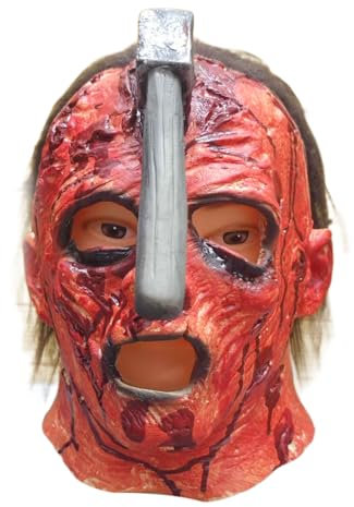 Kurmingary Scary Mask with Scared Face and Axe on Head, Horror Monster Head Mask for Halloween Cosplay Party Props
