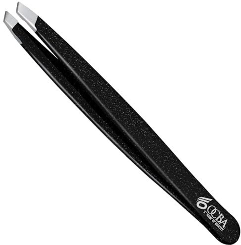 OCBA 4 Pcs Tweezers for Facial Hair Women & Men for Precise Grooming of Eyebrows - Professional Stainless Steel Eyebrow Tweezers for Ingrown Hair on Nose Ear (Glittery Black)