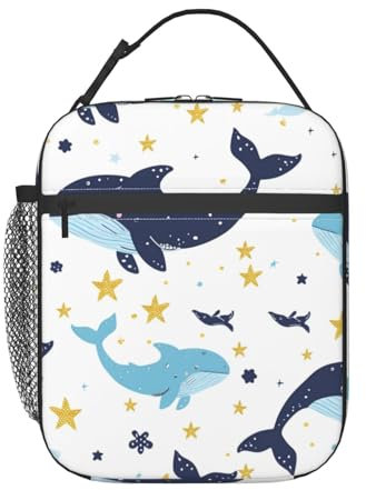NUYFVG Lonchera reutilizable para hombres, mujeres, niños y niñas, con dibujos animados, delfín, ballena, océano, criaturas, para escuela, oficina, picnic, camping, aislamiento térmico y conservación