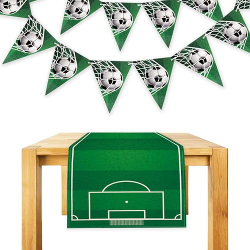 Fußball Party Tischdecken, Fussball Geburtstagsdeko Tischdeko mit Fußball Deko Banner Tischläufer Geburtstag Soccer Sport Partytischdecke Tischtuch,40*140cm