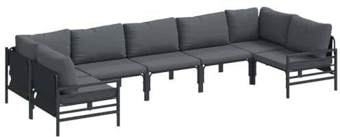 vidaXL Garden Sofa Set 7 pcs Anthracite Steel, Outdoor Furniture, Modular Patio Set, Flexible Layout for Garden Gathering, Terrace Lounge, Weather Resistant Setup, Yard Comfort