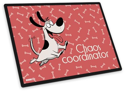 itenga Schreibtischunterlage 40×53 cm – Hundemotiv „Chaos Coordinator“ | Abwischbare & rutschfeste Schreibtischmatte | Lustige Schreibunterlage für Kinder Jugendliche und Erwachsene