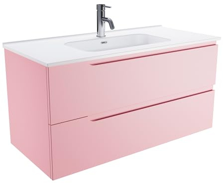 Mobile Bagno Sospeso 90 cm 2 Cassetti Rosa Cipria Opaco Con Lavabo Mod. Ardenne