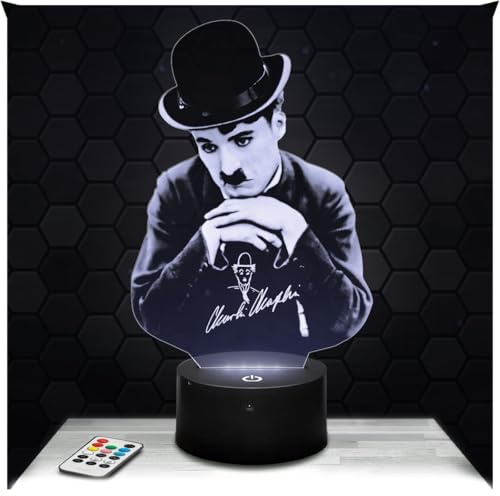 Lampephoto.fr - Lampe Charlie Chaplin Nachtlicht Schauspieler Regisseur | Made in France, Sockel & Größe wählbar, dimmbar, Batterie/USB, HD-Lasergravur, Geschenk für Sie & Ihn