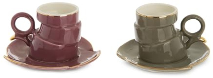 KASANOVA Lot de 2 tasses à café asymétriques lilas et gris Quirky