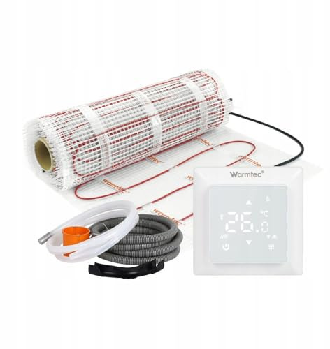 WARMTEC elektrische Fußbodenheizung 170 W/m² | Fußbodenheizung elektrisch selbstklebend | Heizmatte mit Thermostat für Bodenwärme unter Fliesen | Bodenheizung mit IPX7 Schutzklasse | WRT Weiß 7m²