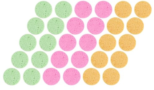 Angoily 30 Stück Runde Reinigungsschwämme aus Zellstoff zur Make Up Entfernung Tragbar die Gesichtsreinigung Beim Reisen 3 Farben Je 10 Stück