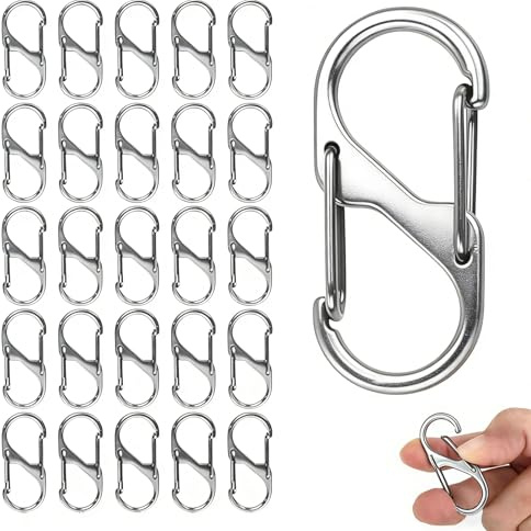 50 Stück S Karabiner, 8 Förmiger 2 Öffnungen Karabine Karabinerhaken Metall Doppelkarabiner Mini karabiner schlüsselanhänger S Outdoor Camping Haken für Camping Zuhause Wandern