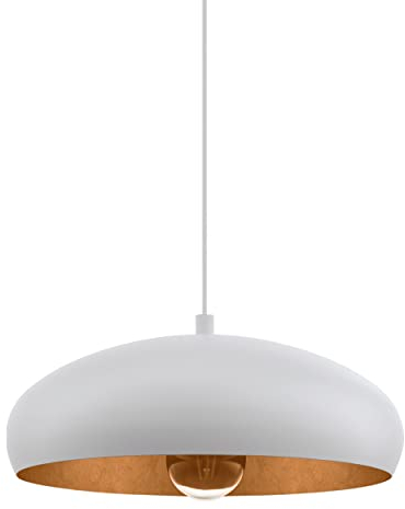 EGLO Pendelleuchte Mogano 1, 1 flammige Hängelampe Vintage, Industrial, Hängeleuchte aus Stahl in Weiß, Kupfer, Esstischlampe, Wohnzimmerlampe hängend mit E27 Fassung