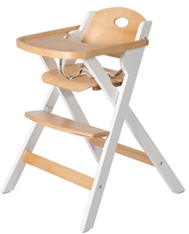 roba Klapphochstuhl mit Essbrett - Baby Hochstuhl platzsparend klappbar - Kinderhochstuhl mit 3 Punkte Gurt - ab 6 Monaten - Holz natur / Weiß