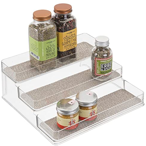 mDesign Gewürzregal für Küchenschrank – praktische Aufbewahrungsmöglichkeit für Ordnung in der Küche – 3 Ebenen, durchsichtig/Metallic