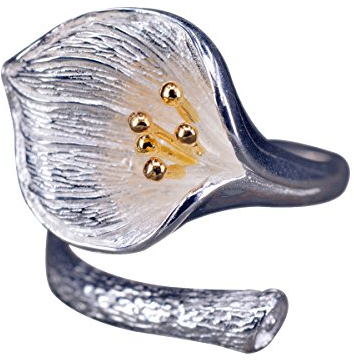 NicoWerk Silberring Blume Calla Golden Vergoldet Ethno Ring Silber 925 Verstellbar Damenringe Damen Schmuck Sterling SRI265