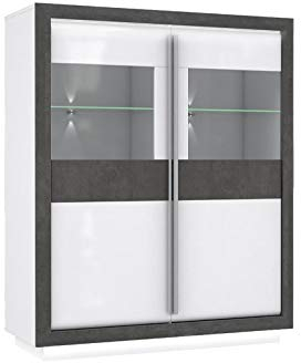 Meubletmoi Vitrinenschrank mit 2 Türen, zweifarbig, Weiß und Grau, LED-Licht – Modernes Design – Kollektion Calvi