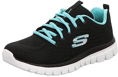 Skechers Damen Graceful Get Connected Sneaker, Black Mesh Turquoise Trim, 42 EU